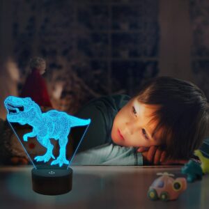 FULLOSUN Dinosaur Gifts, T-rex Dinosaur 3D Night Light for Kids (4 Patterns) with Remote Control & 16 Colors Changing & Dimmable Function & Gift Wrap, Xmas Birthday Gifts for Boy Girl