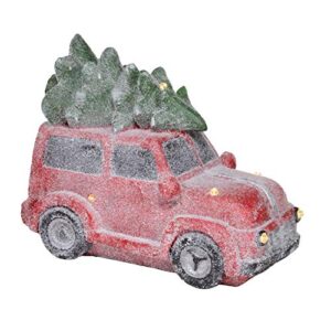 Alpine Corporation QWR916 Alpine Retro Red Car with Christmas Tree, LED Lights, and Music, Indoor Festive Decor for Home Holiday décor, Multi