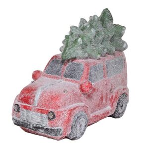 Alpine Corporation QWR916 Alpine Retro Red Car with Christmas Tree, LED Lights, and Music, Indoor Festive Decor for Home Holiday décor, Multi