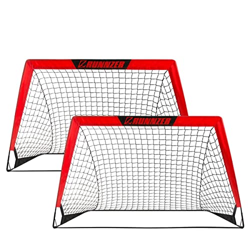 L RUNNZER Kids Soccer Goal, Pop Up Soccer Goal Net for Backyard, Set of 2 with Portable Carrying Case