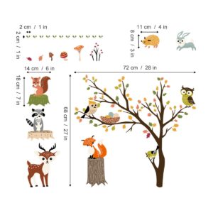 decalmile Woodland Wall Decals Animals Tree Owl Fox Deer Wall Stickers Kids Bedroom Baby Nursery Wall Decor