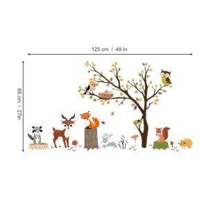 decalmile Woodland Wall Decals Animals Tree Owl Fox Deer Wall Stickers Kids Bedroom Baby Nursery Wall Decor