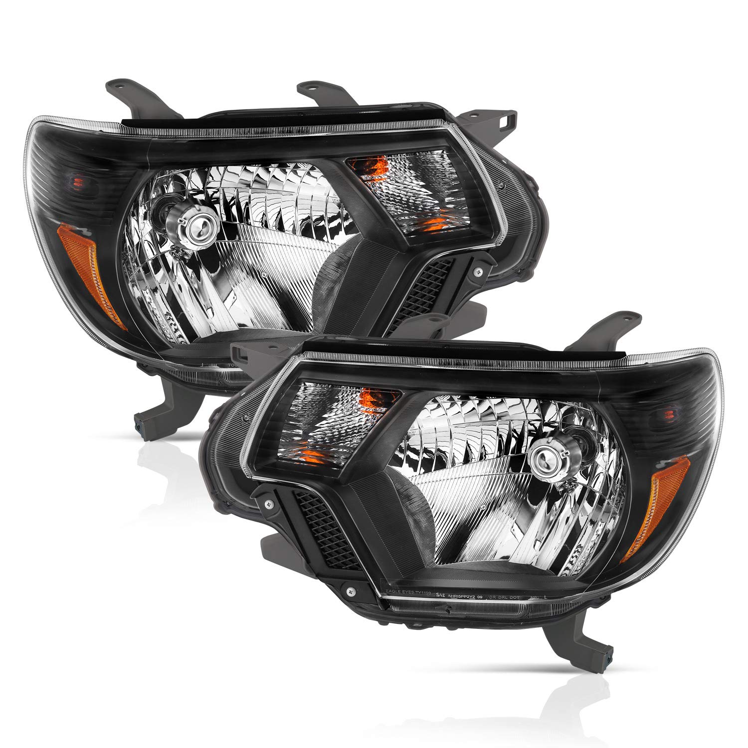 AmeriLite For 2012-2015 Toyota Tacoma Black Replacement Headlights Assembly Pair - Driver and Passenger Side