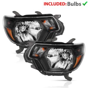 AmeriLite For 2012-2015 Toyota Tacoma Black Replacement Headlights Assembly Pair - Driver and Passenger Side