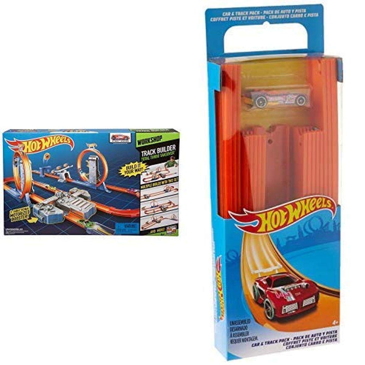 Hot Wheels Track Builder Total Turbo Takeover Track Set [Amazon Exclusive] AND Hot Wheels Track Builder Straight Track with Car