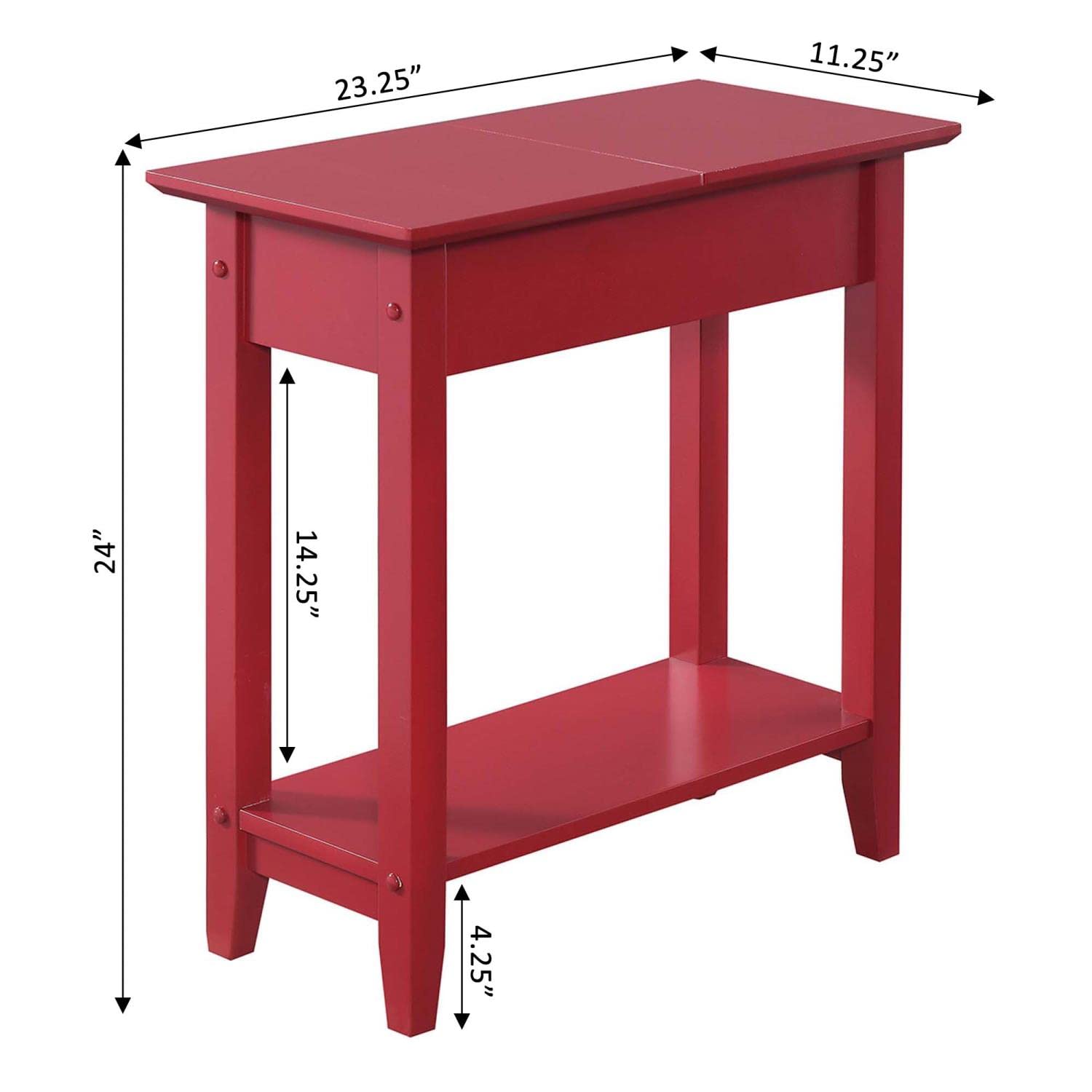 Convenience Concepts American Heritage Flip Top End Table with Shelf, 23", Cranberry Red