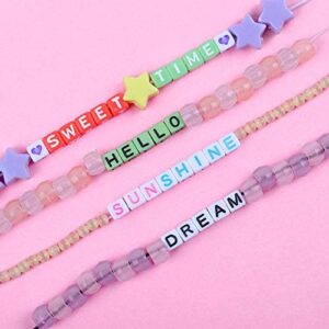 DICOBD 1500pcs Letter Beads Square Alphabet Beads for Bracelets Jewelry Making 11 Styles Cube Beads Transparent Glow in The Dark with 2 Rolls of 9 Meters Elastic String Cord