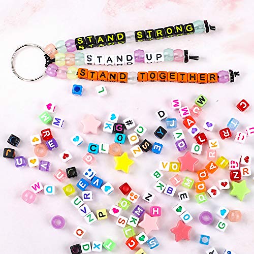 DICOBD 1500pcs Letter Beads Square Alphabet Beads for Bracelets Jewelry Making 11 Styles Cube Beads Transparent Glow in The Dark with 2 Rolls of 9 Meters Elastic String Cord