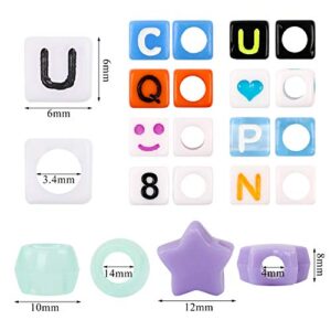 DICOBD 1500pcs Letter Beads Square Alphabet Beads for Bracelets Jewelry Making 11 Styles Cube Beads Transparent Glow in The Dark with 2 Rolls of 9 Meters Elastic String Cord