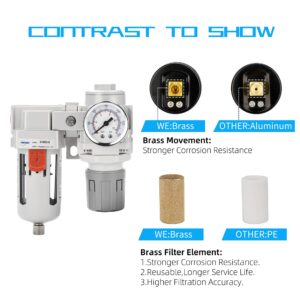 NANPU 1/2" NPT Compressed Air Filter Regulator Combo Piggyback, 5 Micron Element, Poly Bowl, Semi-Auto Drain, Bracket, Gauge (ARF4000)