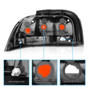 AmeriLite for 1994-1998 Ford Mustang Black Bezel Replacement Brake Lamp Taillights Set - Passenger and Driver Side