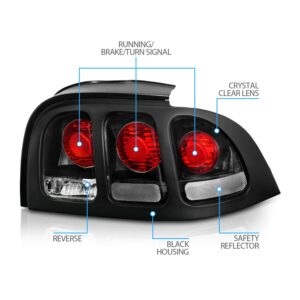 AmeriLite for 1994-1998 Ford Mustang Black Bezel Replacement Brake Lamp Taillights Set - Passenger and Driver Side