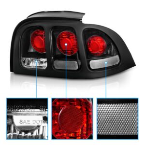 AmeriLite for 1994-1998 Ford Mustang Black Bezel Replacement Brake Lamp Taillights Set - Passenger and Driver Side