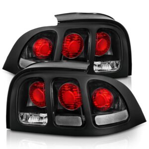 AmeriLite for 1994-1998 Ford Mustang Black Bezel Replacement Brake Lamp Taillights Set - Passenger and Driver Side