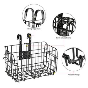 Hamiledyi Folding Bike Basket,Lift-Off Front Bike Basket with Handles Easy Installation Rear Cargo Rack - Rust Proof Bicycle Bag for Mountain Bike Accessories