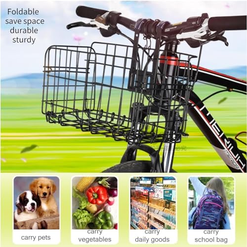 Hamiledyi Folding Bike Basket,Lift-Off Front Bike Basket with Handles Easy Installation Rear Cargo Rack - Rust Proof Bicycle Bag for Mountain Bike Accessories