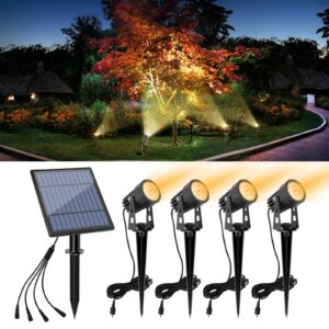 aponuo solar spotlights landscape lights low voltage outdoor solar landscape lighting ip65 waterproof 9.8ft cable auto on/off with 4 warm white for outdoor garden yard landscape downlight (4-in-1)