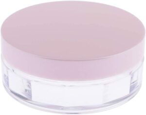 akoak capacity 10 ml(0.33 oz) no leaks empty reusable plastic loose powder compact container diy makeup powder case with sponge powder puff,elasticated net sifter and pink threaded screw lid