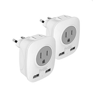 european plug adapter, foval international travel power adaptor with 2 usb, 4 in 1 us to europe travel plug adapter for france, italy, germany, spain, greece (type c) (2 pack)