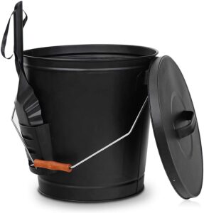 hot ash bucket fireproof pellet bucket with lid and shovel for fireplaces, fire pits - black