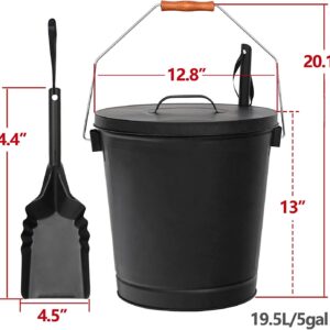 Hot Ash Bucket Fireproof Pellet Bucket with Lid and Shovel for Fireplaces, Fire Pits - Black