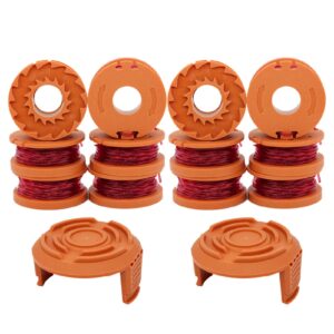 rongju 12-pack replacement trimmer spool line for worx wa0010 wg180 wg163 wg175 electric trimmer/edger weed eater line 10ft 0.065 ”+ 2 pack spool cap covers (12 spools, 2 caps)