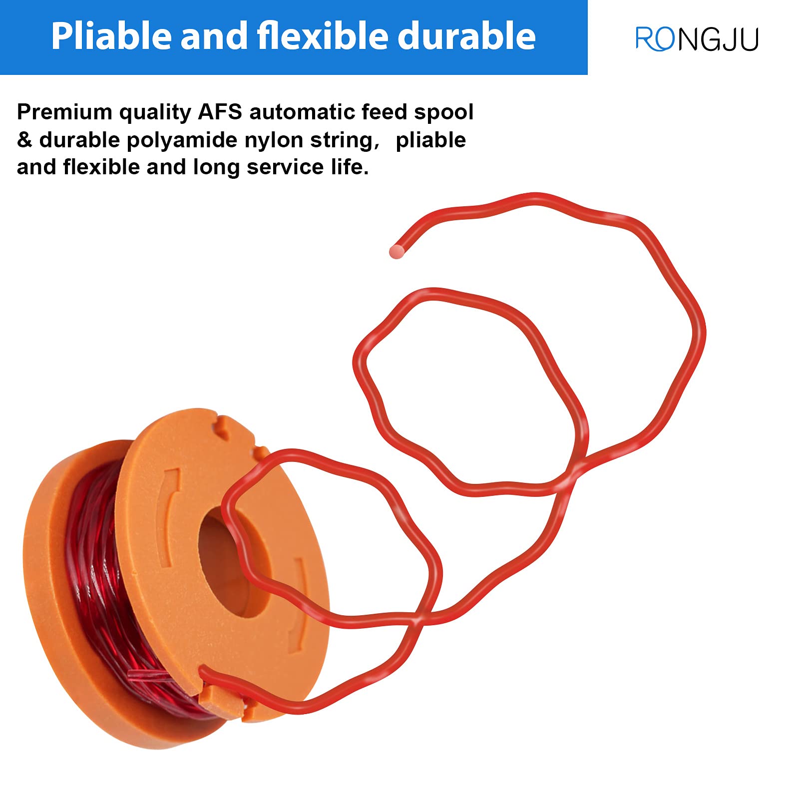 RONGJU 12-Pack Replacement Trimmer Spool Line for Worx WA0010 WG180 WG163 WG175 Electric Trimmer/Edger Weed Eater Line 10ft 0.065 ”+ 2 Pack Spool Cap Covers (12 Spools, 2 Caps)