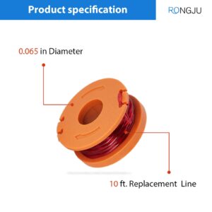 RONGJU 12-Pack Replacement Trimmer Spool Line for Worx WA0010 WG180 WG163 WG175 Electric Trimmer/Edger Weed Eater Line 10ft 0.065 ”+ 2 Pack Spool Cap Covers (12 Spools, 2 Caps)