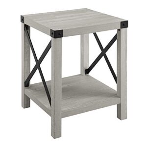 walker edison sedalia modern farmhouse metal x side table, 18 inch, stone grey