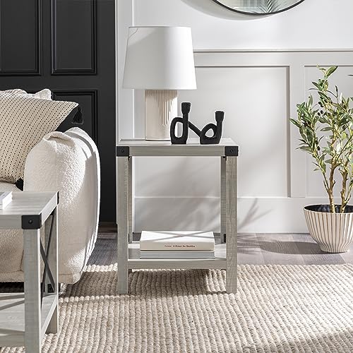 Walker Edison Sedalia Modern Farmhouse Metal X Side Table, 18 Inch, Stone Grey