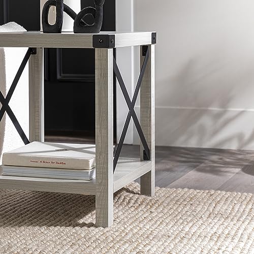 Walker Edison Sedalia Modern Farmhouse Metal X Side Table, 18 Inch, Stone Grey