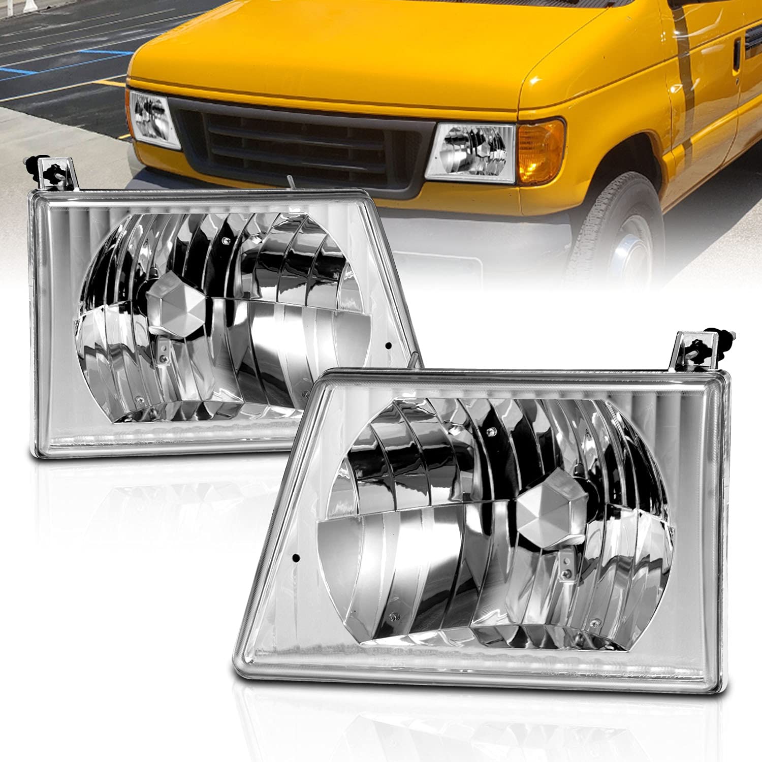 AmeriLite Van Crystal Headlights for Ford Econoline - Passenger and Driver Side