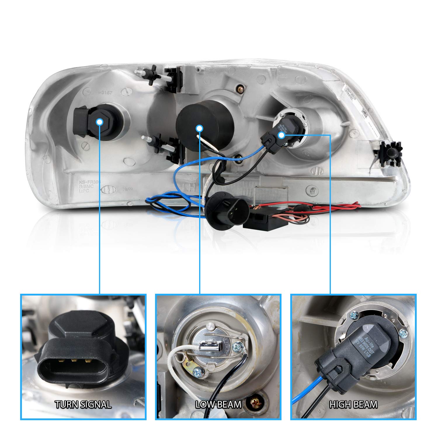 AmeriLite for 1997-2003 Ford F150 F-Series Expedition Chrome Projector Replacement Headlights Assembly Xreme LED Halos Included Bulbs - Passenger and Driver Side