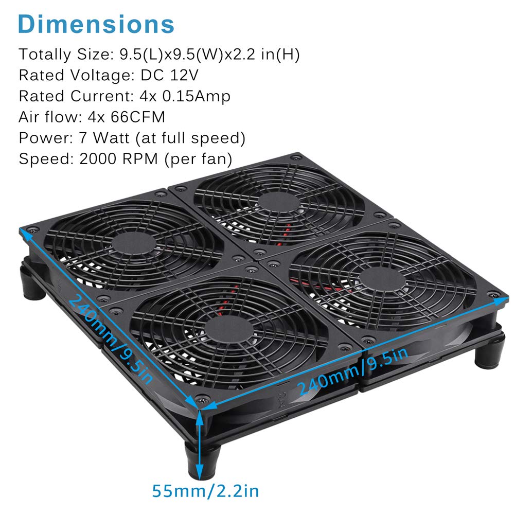 GDSTIME Rounter TV Box Cooling Fan with Speed Control, 182CFM Big Airflow Cooling for ASUS GT/RT-AC5300, Router TV Box Cooling Frame