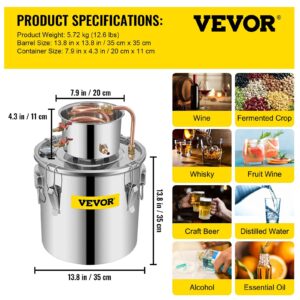 VEVOR Alcohol Still 9.6Gal/38L Alcohol Distiller Stainless Steel Distillery Kit for Alcohol with Copper Tube & Pump Home Brewing Kit Build-in Thermometer for DIY Whisky Wine Brandy