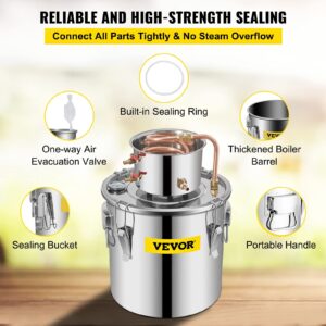 VEVOR Alcohol Still 9.6Gal/38L Alcohol Distiller Stainless Steel Distillery Kit for Alcohol with Copper Tube & Pump Home Brewing Kit Build-in Thermometer for DIY Whisky Wine Brandy