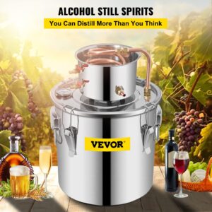 VEVOR Alcohol Still 9.6Gal/38L Alcohol Distiller Stainless Steel Distillery Kit for Alcohol with Copper Tube & Pump Home Brewing Kit Build-in Thermometer for DIY Whisky Wine Brandy