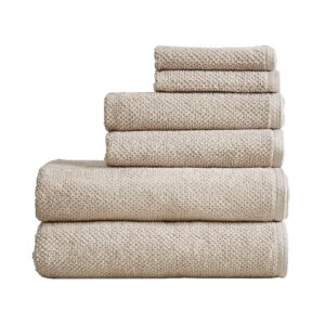 100% cotton bath towels, luxury 6 piece set - 2 bath towels, 2 hand towels and 2 washcloths. quick-dry, absorbent textured popcorn weave towels. acacia collection (6 piece set, silver cloud)