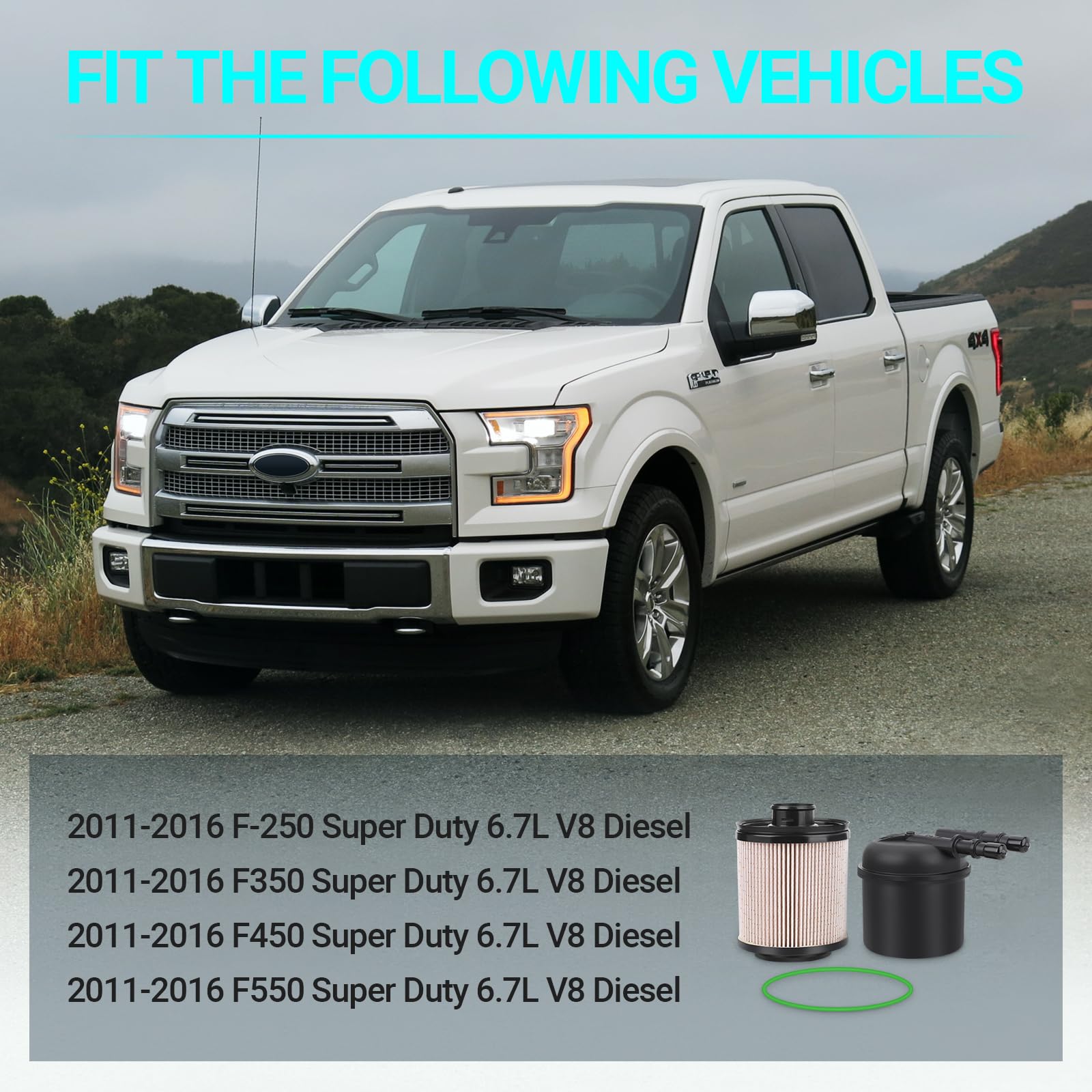 6.7 Powerstroke Fuel Filter - Compatible with 2011-2016 Ford F-250 F-350 F-450 F-550 Super Duty 6.7L V8 Diesel - Replace FD-4615 BC3Z-9N184-B - 5 Micron Fuel Filter Water Separator Kit