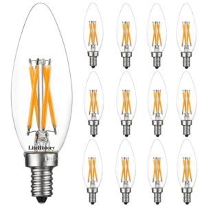 litehistory e12 led bulb dimmable 6w equal 60 watt 2700k ac120v edison bulb b10 b11 candelabra bulbs for chandelier and ceiling fan light bulbs 600lm e12 bulb 12pack