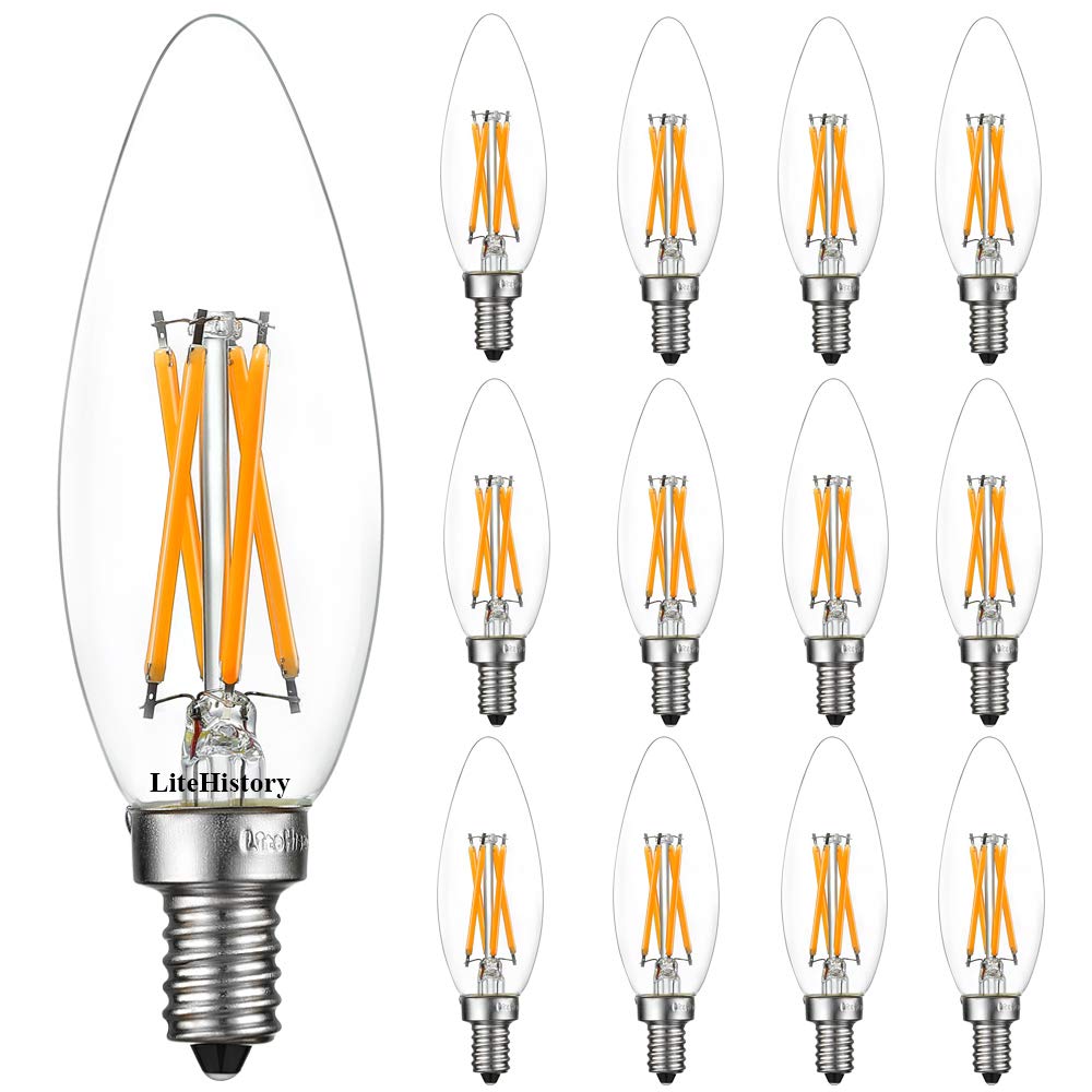 LiteHistory E12 led Bulb Dimmable 6W Equal 60 Watt 2700K AC120V Edison Bulb B10 B11 Candelabra Bulbs for Chandelier and Ceiling Fan Light Bulbs 600LM e12 Bulb 12Pack