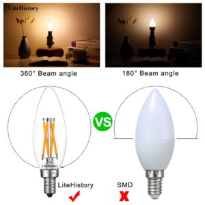 LiteHistory E12 led Bulb Dimmable 6W Equal 60 Watt 2700K AC120V Edison Bulb B10 B11 Candelabra Bulbs for Chandelier and Ceiling Fan Light Bulbs 600LM e12 Bulb 12Pack