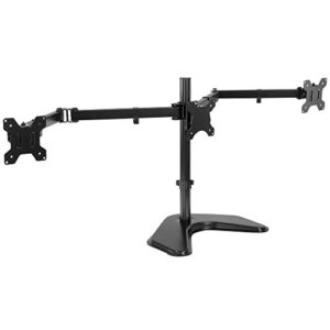 mount-it! triple monitor stand - freestanding computer desk mount fits up to 27 inch monitors, vesa 75, 100 compatible