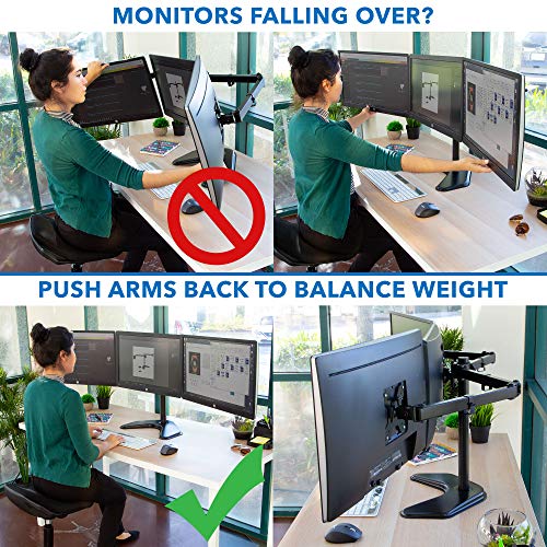 Mount-It! Triple Monitor Stand - Freestanding Computer Desk Mount Fits Up to 27 Inch Monitors, VESA 75, 100 Compatible