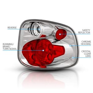 AmeriLite for 2001-2003 Ford F-150 Flareside Euro Chrome Replacement Tail Lights Brake Lamp Pair - Passenger and Driver Side