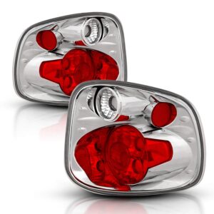 AmeriLite for 2001-2003 Ford F-150 Flareside Euro Chrome Replacement Tail Lights Brake Lamp Pair - Passenger and Driver Side