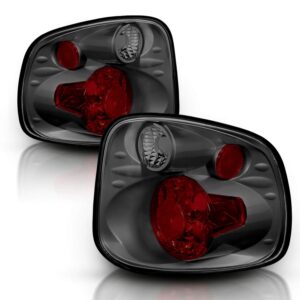 AmeriLite for 2001-2003 Ford F-150 Flareside Euro Gun Metal Replacement Tail Lights Brake Lamp Pair - Passenger and Driver Side