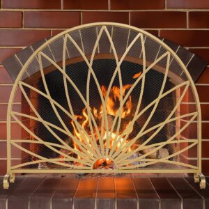 MyGift Art Deco Starburst Style Brass-Tone Metal Freestanding Fireplace Screen