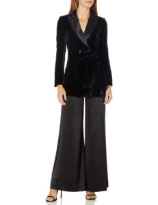 jill jill stuart women's satin velvet jumpsuit and jacket set, black, 4