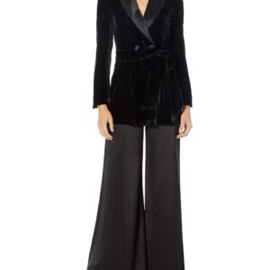 Jill Jill Stuart Women's Satin Velvet Jumpsuit and Jacket Set, Black, 4